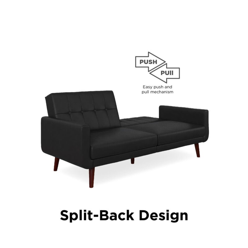 Better Homes & Gardens Nola Modern Futon, Black Faux Leather - Image 7