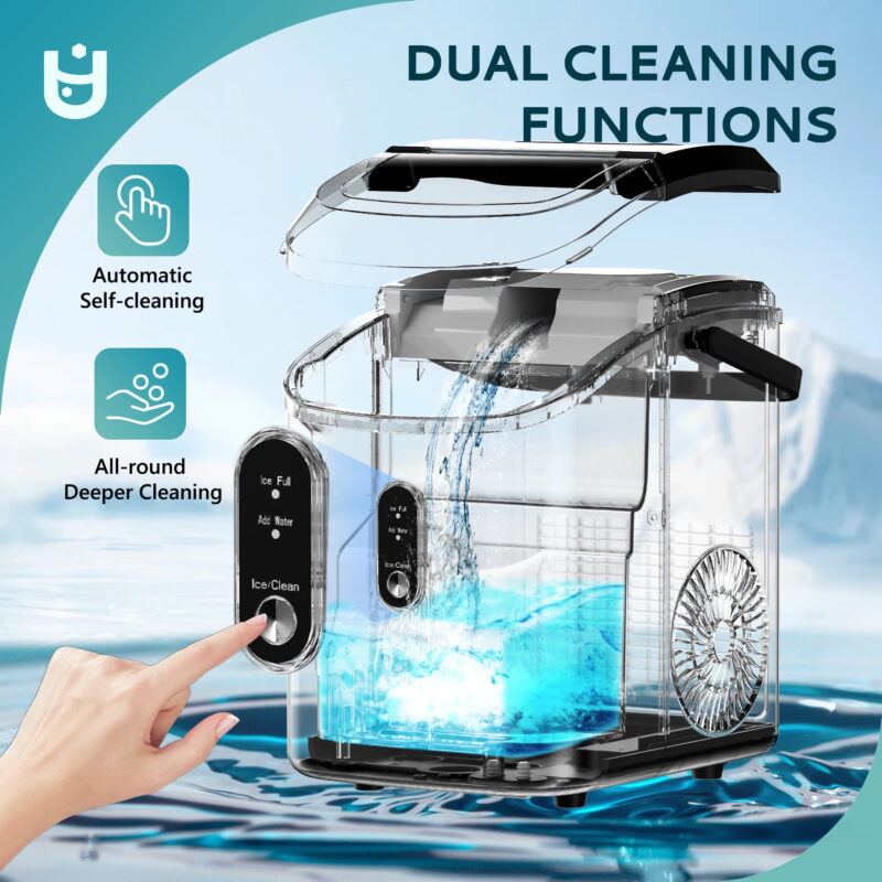 EUHOMY Nugget Ice Maker Countertop with Handle, Ready in 6 Mins, 34.5 lbs Per Day, Removable Top Cover, Auto-Cleaning, Black - Image 7