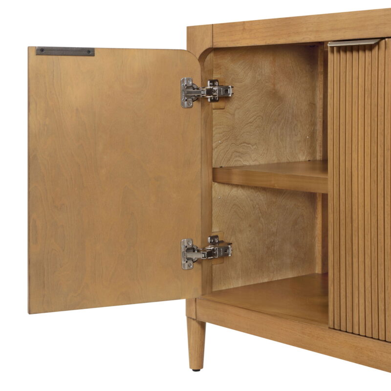 My Texas House Linden Fluted Buffet Cabinet Sideboard with Adjustable Shelves, Warm Brown - Image 3