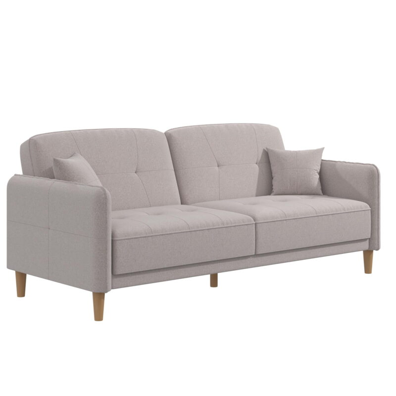 Mainstays Claremonte 78" Tufted 3 Seater Sofa Couch with Throw Cushions, Light Gray Linen - Image 4