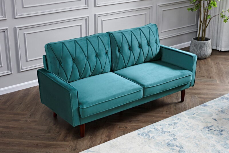 US Pride Furniture Feemster 69.3'' Velvet Square Arm Sofa, Blue/Green - Image 5