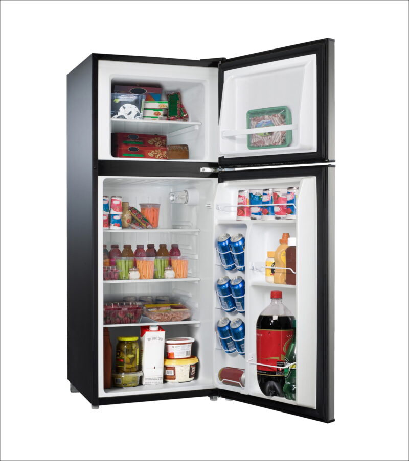 Galanz 4.6. Cu ft Two Door Mini Refrigerator with Freezer, Stainless Steel, New, Width 19.13" - Image 4