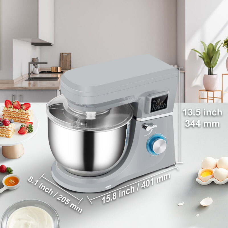 BENTISM Stand Mixer 7.4Qt Electric Dough Mixer w/ 6 Speeds LCD Screen Timing 660W - Image 3