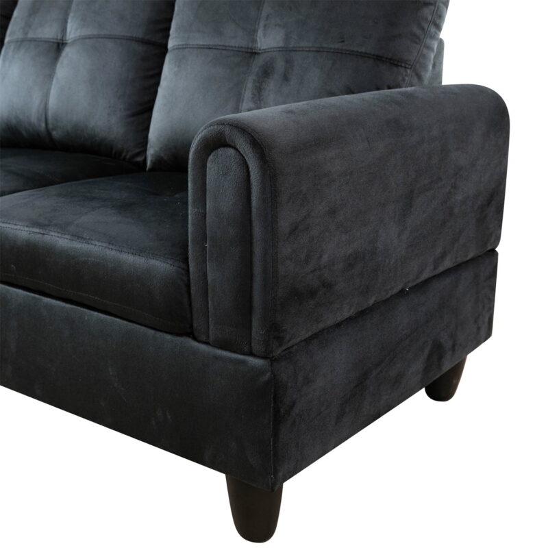 Hommoo L Shaped Couch Set Sectional Sofa Set, Flannel Living Room Furniture Sets, 4-Seat Couches and Sofa Set for Home, Apartment, Dorm, Black(No Ottoman) - Image 3