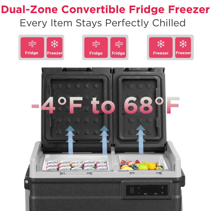 Frigidaire, 52 Qt. (49.1L) Portable Convertible Electric Refrigerator/Freezer Trolley-With App, Dual Zone, Car Fridge, Black - Image 5