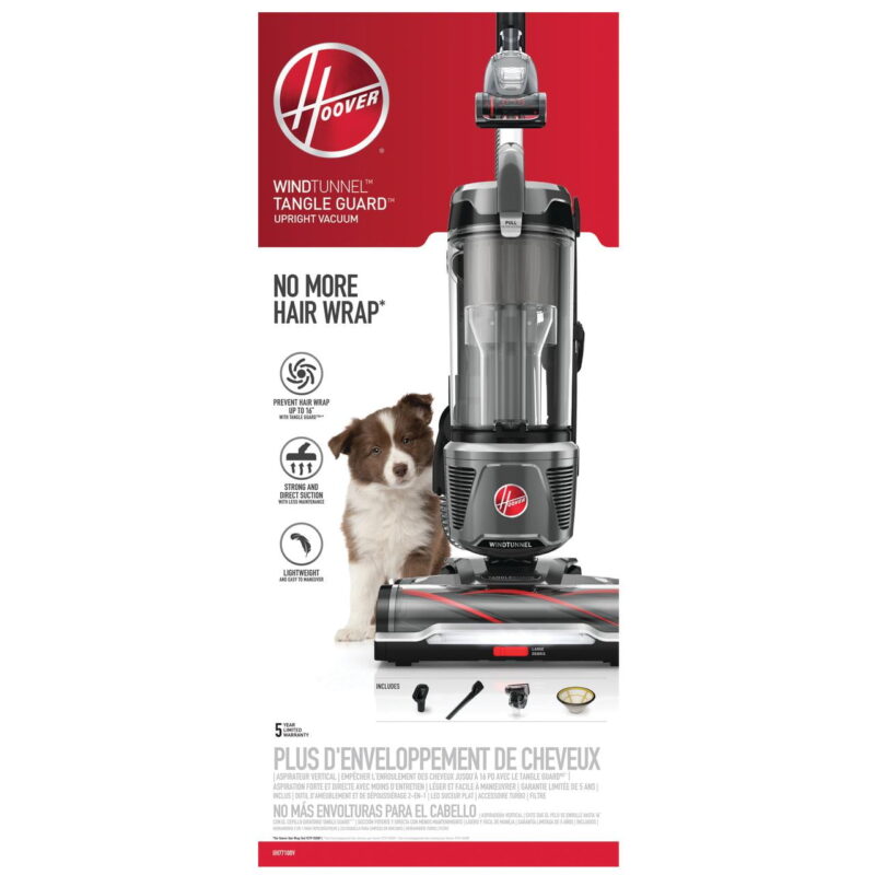 Hoover Upright Vacuum, WindTunnel Tangle Guard, Bagless, with Swivel Steering, Hard Floor and Carpet, Crevice Tool, Dusting Brush, Turbo Tool, LED headlights, UH77110, Black - Image 4