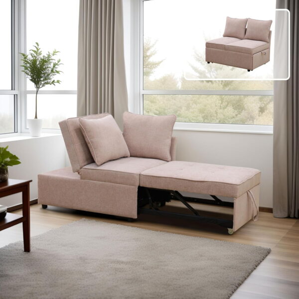 4-in-1 Convertible Futon Pull Out Sofa Bed, Modern Single Sleeper Couch Bed with 2 Pillows for Home Living Room Dorms, Pink