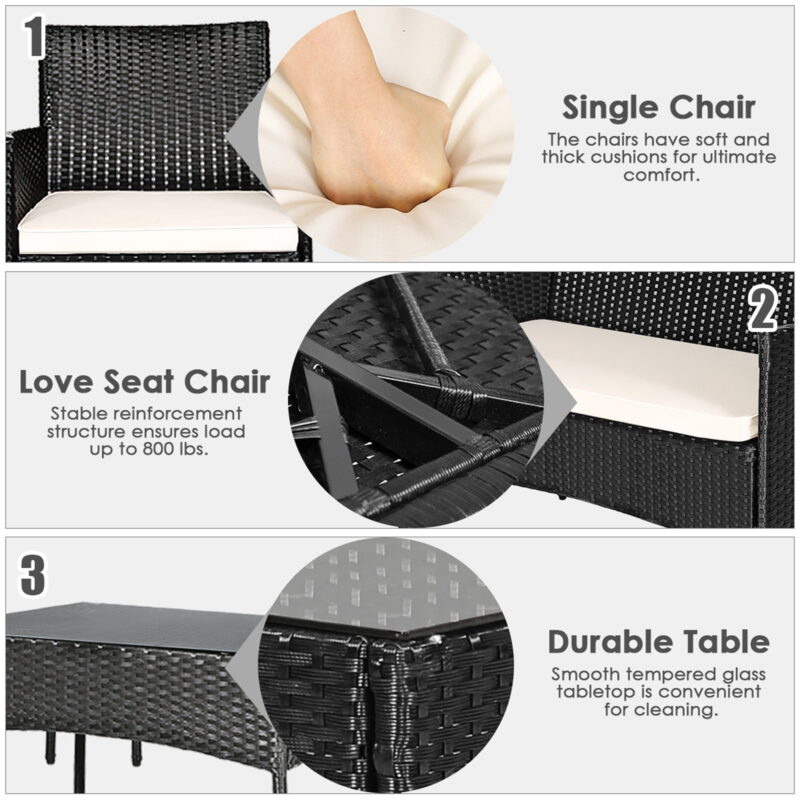 Gymax Fashion 4PCS Outdoor Furniture Set Patio Rattan Conversation Set w/ Beige Cushion - Image 5