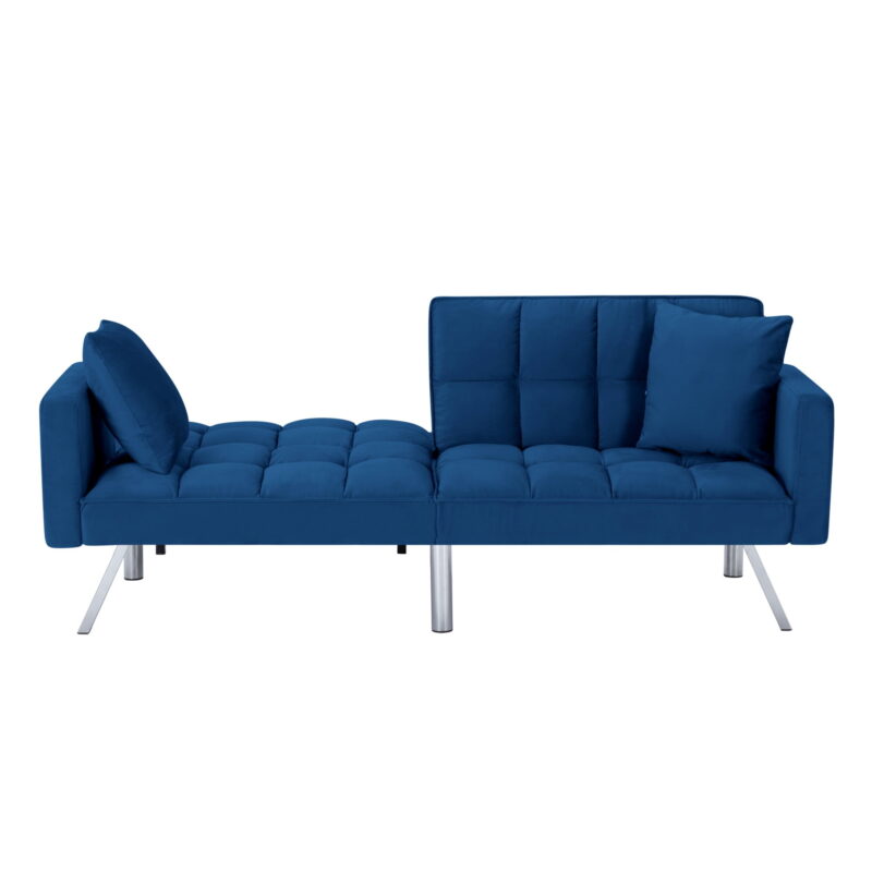 Gewnee 74"Velvet Upholstered Modern Convertible Futon, Adjustable Folding Sofa Bed, Guest Bed for Living Room, Bedroom, Apartment (Navy Blue) - Image 6