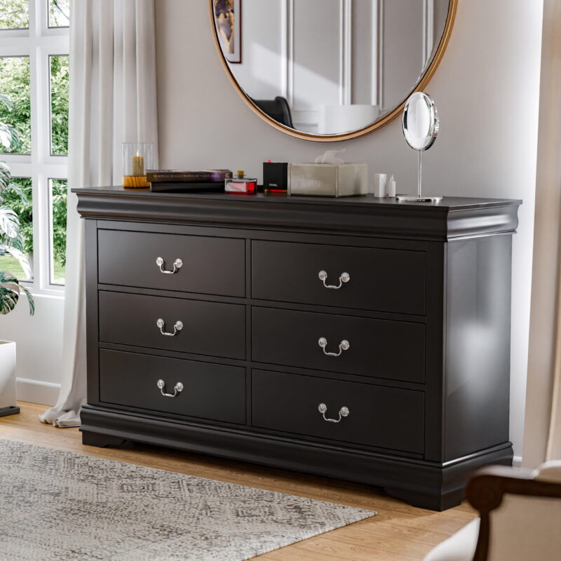 Furniture of America Vrai 6-Drawer Solid Wood Black Dresser - Image 2