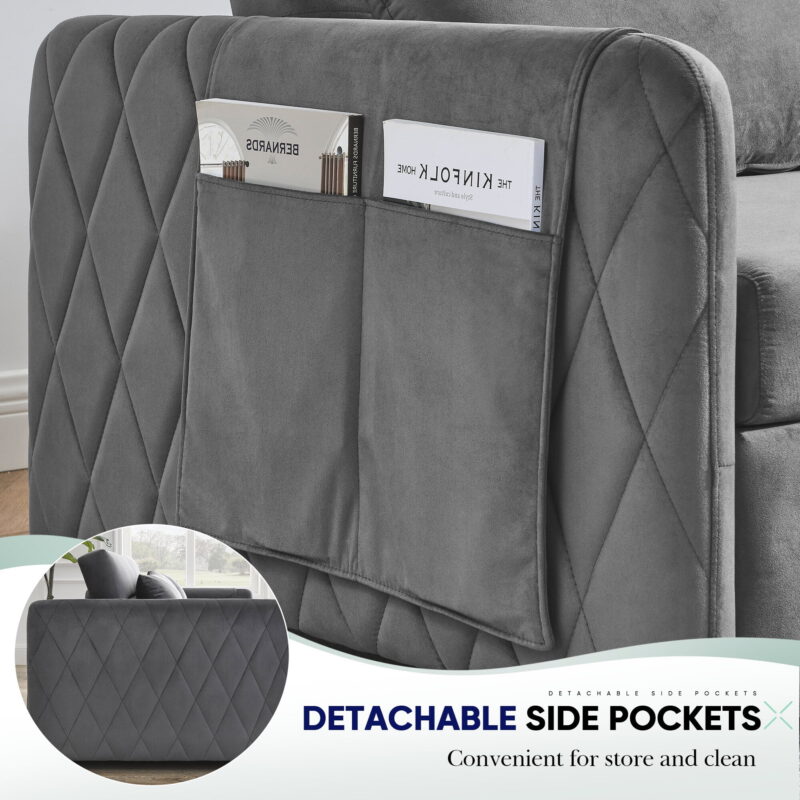 Lunale Convertible Futon Sofa Bed for Living Room, Modern Upholstered Loveseat Sleeper in Gray - Image 7