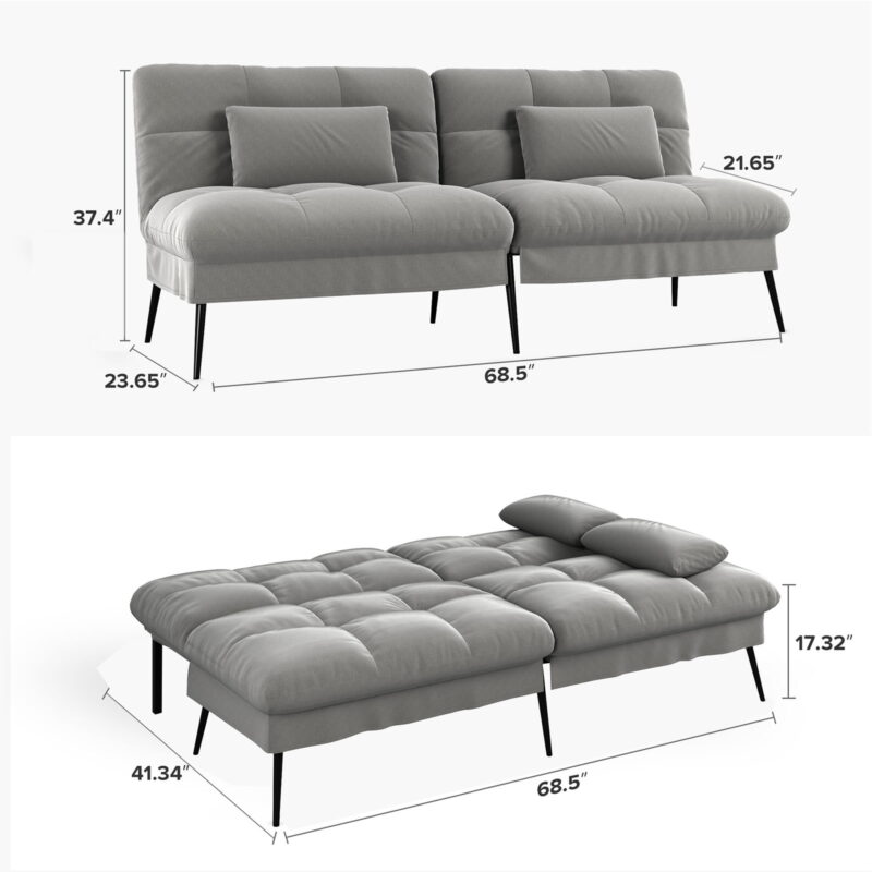 COMHOMA Cloud Comfort Convertible Futon Sofa Bed, Gray - Image 6