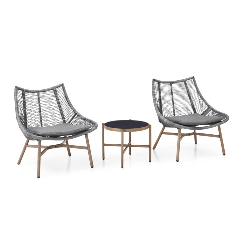 Mainstays Skyler Steel 3-Piece Wicker Rope Chat Set, Grey - Image 2