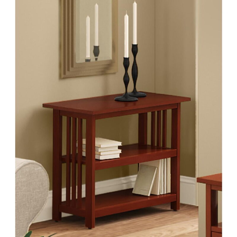 Alaterre Furniture Mission Under Window Bookshelf, Adjustable Two-Shelf Storage Organizer, Versatile Arts and Crafts Style, Perfect for Office or Living Room, Cherry Finish - Image 2