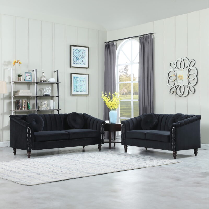 Aukfa 60" Loveseat Sofa Couch, Contemporary Sleep Sofa for Living Room Furniture Sets, Black - Image 3