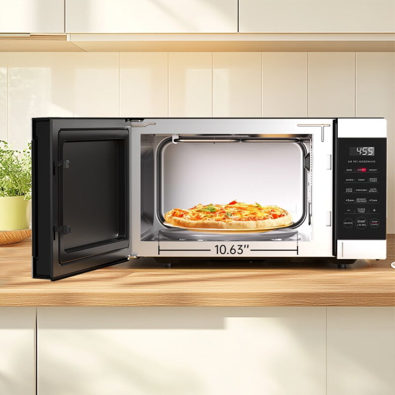 Galanz 0.9 Cu ft Air Fry Countertop Microwave, 900 Watts, Stainless Steel, New - Image 2