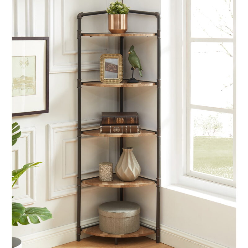 Furniture of America Talian 5-Tier Corner Bookcase, Sand Black - Image 2