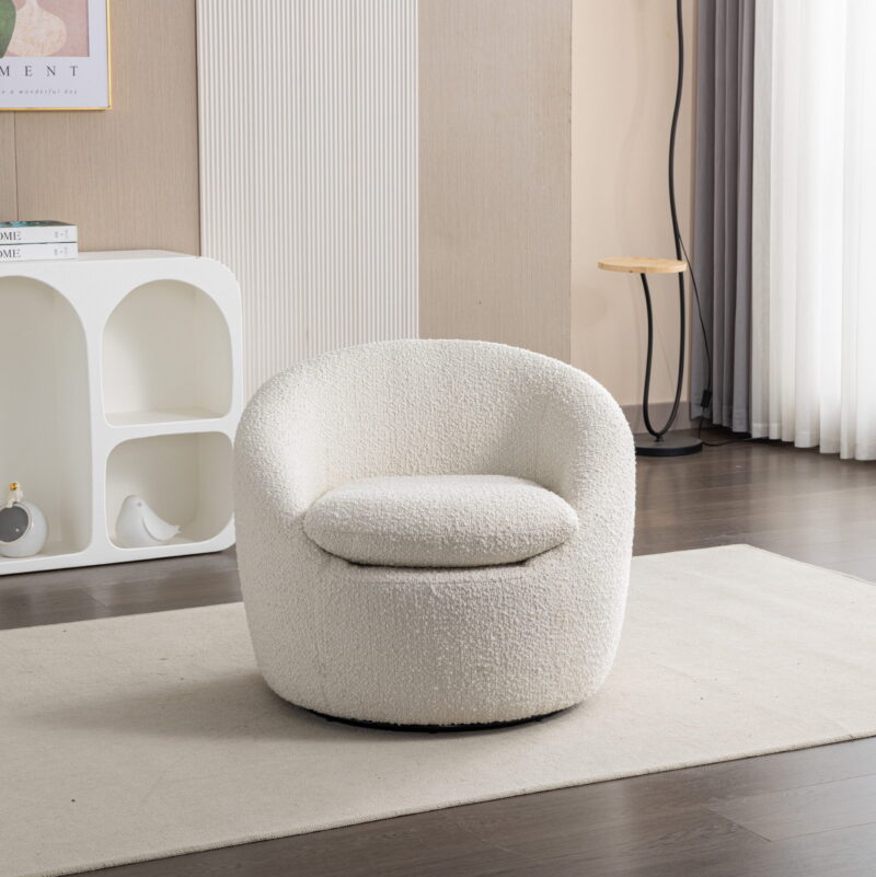 Roundhill Furniture Winnie Modern Teddy Boucle Fabric Barrel Chair, 360 Degree Swivel, White - Image 4