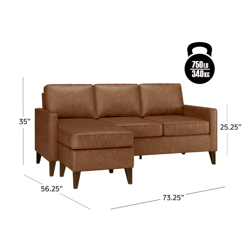 Jianna Faux Leather Reversible Sectional, Saddle Brown - Image 5