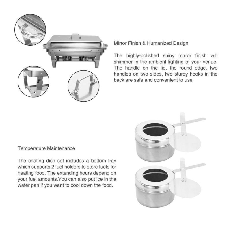 9L/8Q 6Pack Chafer Chafing Dish Sets Pans Stainless Steel Food Warmer Full Size - Image 3