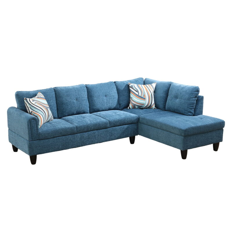 Hommoo Flannel Living Room Furniture Sets, 4-Seat Couches and Sofa Set, L Shaped Couch Set Sectional Sofa Set for Home, Apartment, Dorm, Blue(No Ottoman) - Image 2