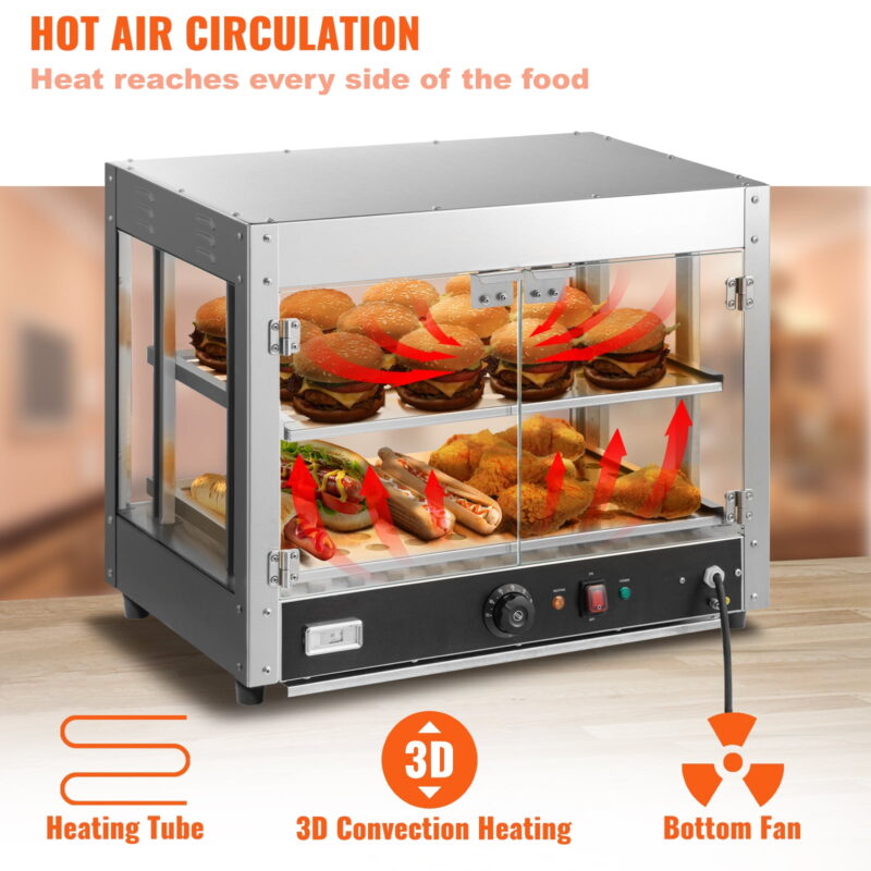 BENTISM 2-Tier Commercial Food Warmer Countertop Pizza Cabinet with Water Tray - Image 2