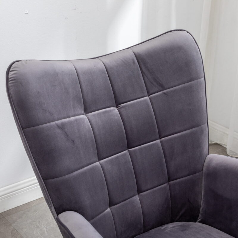 Roundhill Furniture Leiria Contemporary Silky Velvet Tufted Accent Chair with Ottoman, Gray - Image 4