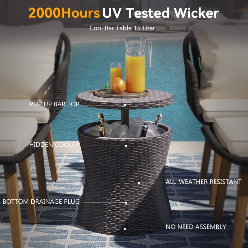 AENKYO 5-Piece Rope Patio Furniture Set with Wicker Pop-Up Cooler Table, Cushioned Chairs & Ottomans, Black - Image 4