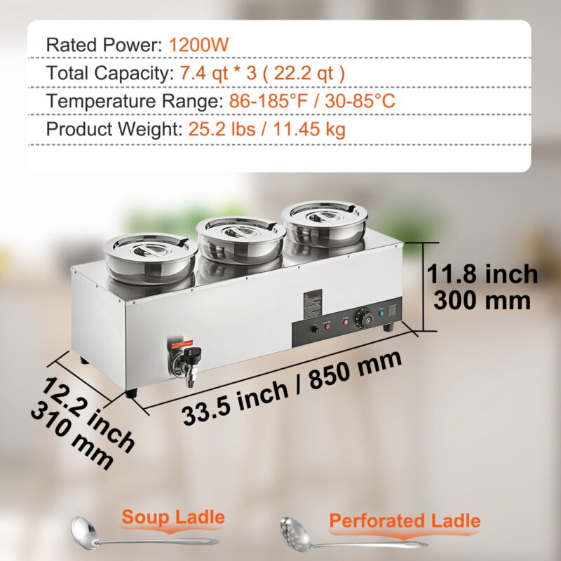 BENTISM Commercial Soup Warmer Soup Station with 3*7.4Qt Pot Soup Kettle Warmer - Image 3