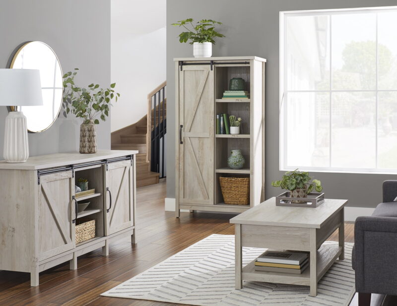 Better Homes & Gardens Modern Farmhouse Bookcase Storage Cabinet, Rustic White Finish - Image 4
