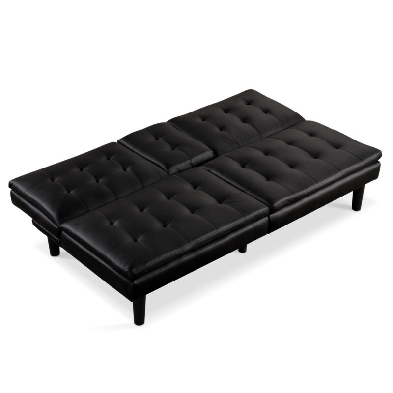 Furniture of America Canu Wood and Faux Leather Convertible Futon Daybeds with USB Port up to 500 lbs, Black - Image 5