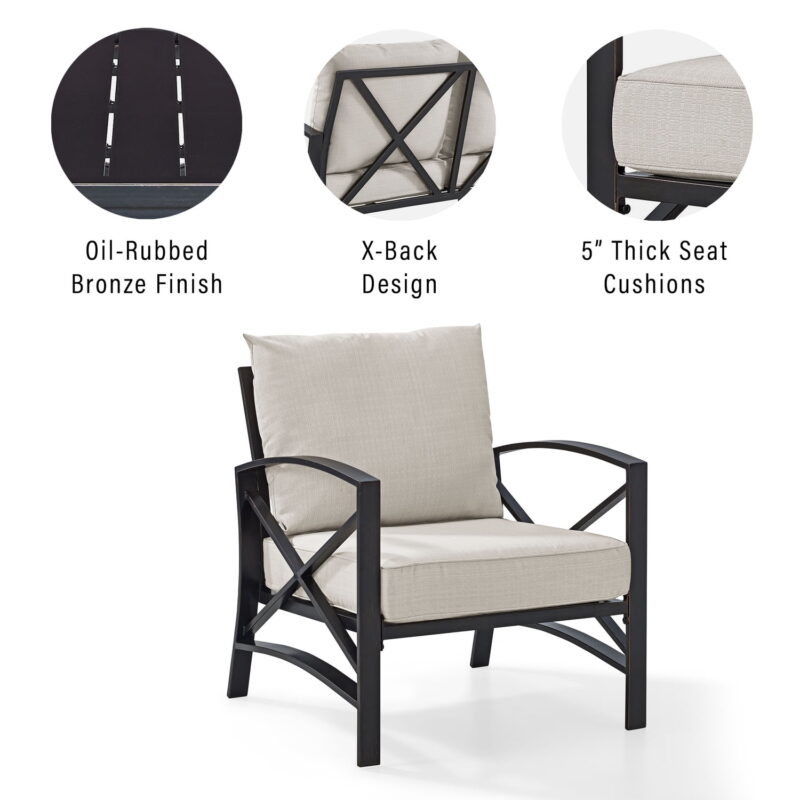 Crosley Furniture Kaplan Metal Patio Arm Chair in Oil Bronze and Oatmeal - Image 3