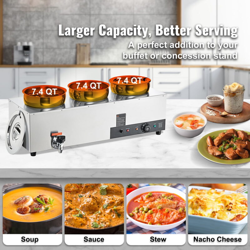 BENTISM Commercial Soup Warmer Soup Station with 3*7.4Qt Pot Soup Kettle Warmer - Image 5