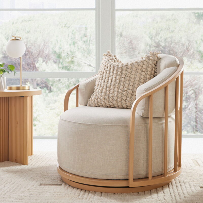 Better Homes & Gardens Lillian Swivel Birdcage Accent Chair, Cream Linen - Image 2