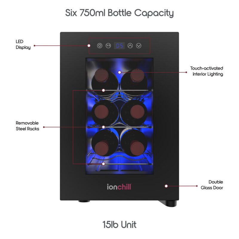 (2 pack) Ionchill 6-Bottle Wine Cooler, New Standard Door Mini Fridge with Wine Rack and Temp. Control, 9.75in - Image 3