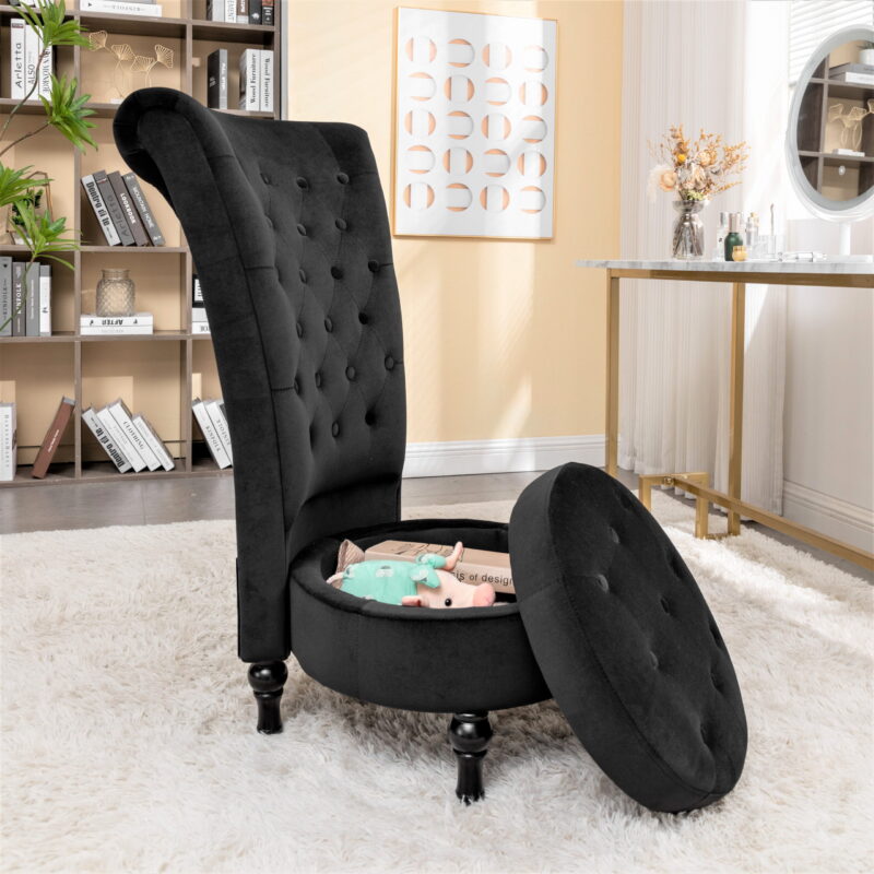 US Pride Furniture Gosser 20" Wide Velvet High Back Vanity Chair for Living Room, Black - Image 4