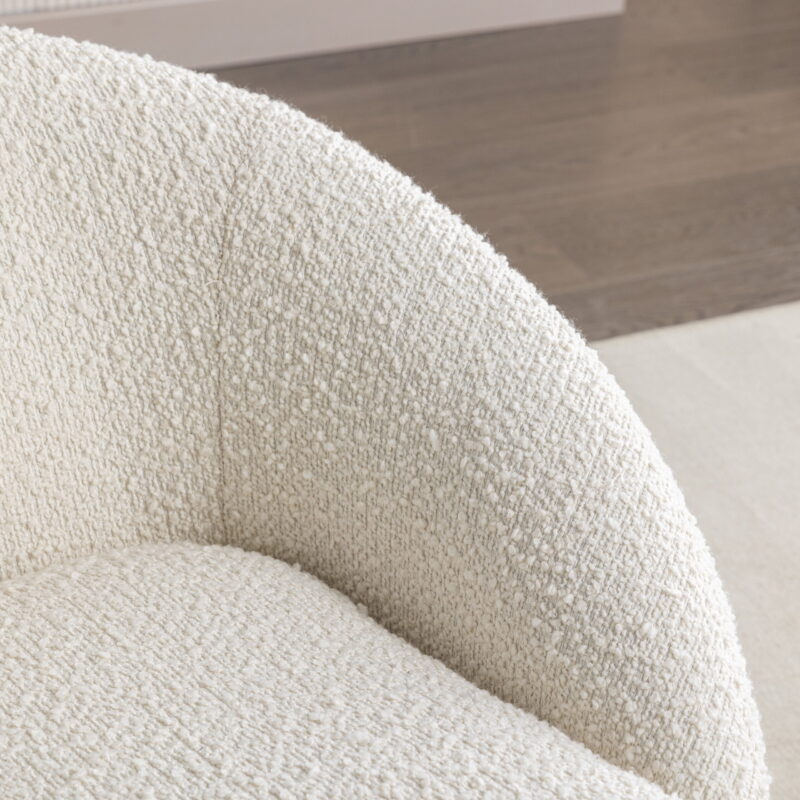 Roundhill Furniture Winnie Modern Teddy Boucle Fabric Barrel Chair, 360 Degree Swivel, White - Image 6