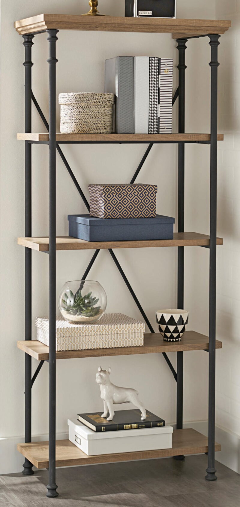 Better Homes & Gardens River Crest 5-Shelf Bookcase, Rustic Oak Finish - Image 6