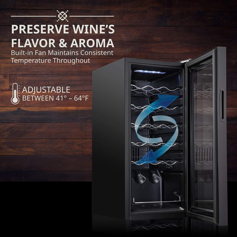 Ivation 18 Bottle Compressor Wine Cooler Refrigerator Large Freestanding Wine Cellar Glass Door Black - Image 2