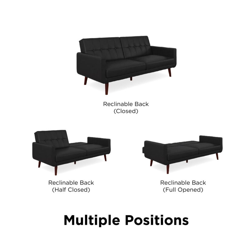 Better Homes & Gardens Nola Modern Futon, Black Faux Leather - Image 6