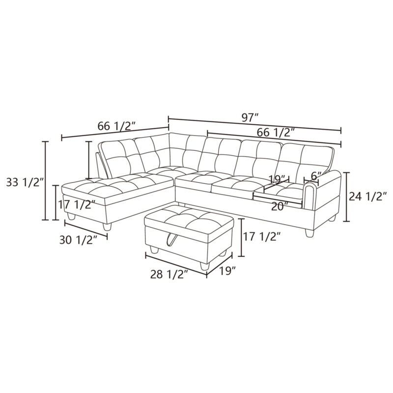 Hommoo Flannel Sectional Sofa Model Set, Modern 4-Seat Couches and Sofaes, L-Shaped Living Room Furniture Set, Light Brown(No Ottomans) - Image 7