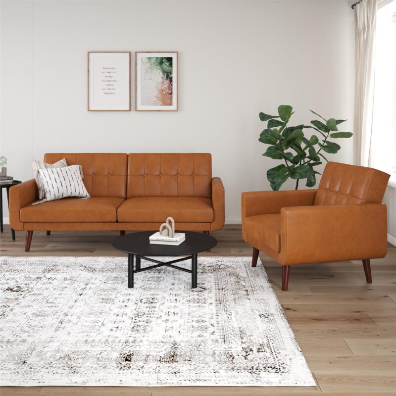 Better Homes & Gardens Nola Modern Chair with Arms, Camel Faux Leather - Image 4