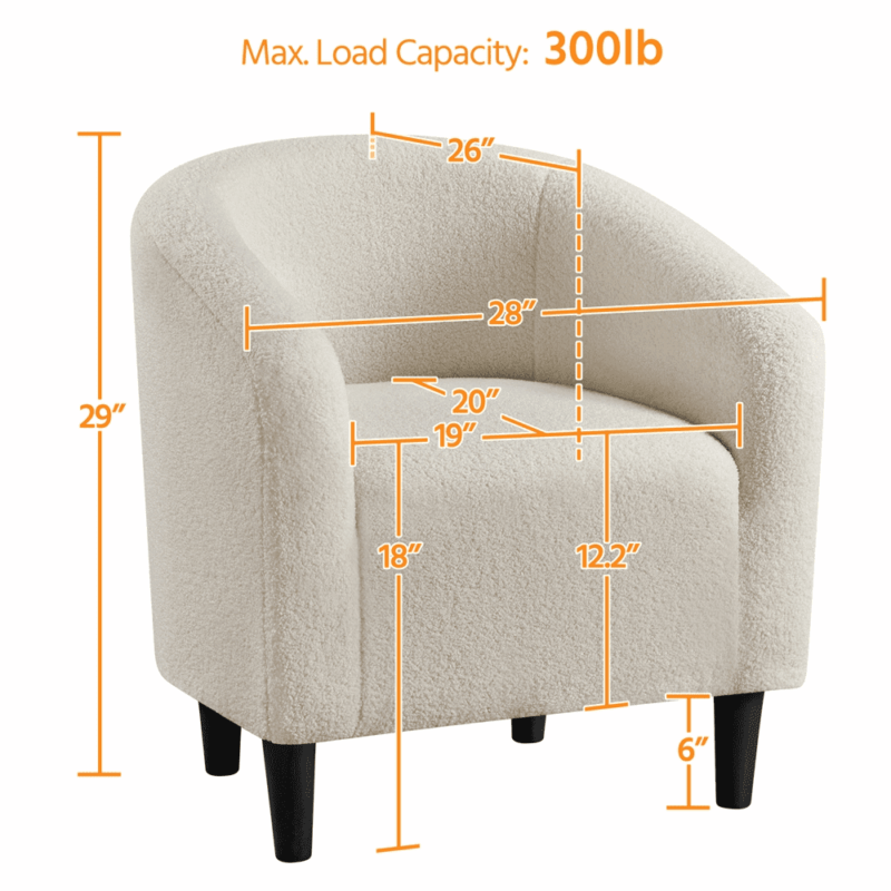 Renwick Modern Upholstered Tub Chair for Living room, Set of 2, Ivory Boucle - Image 6