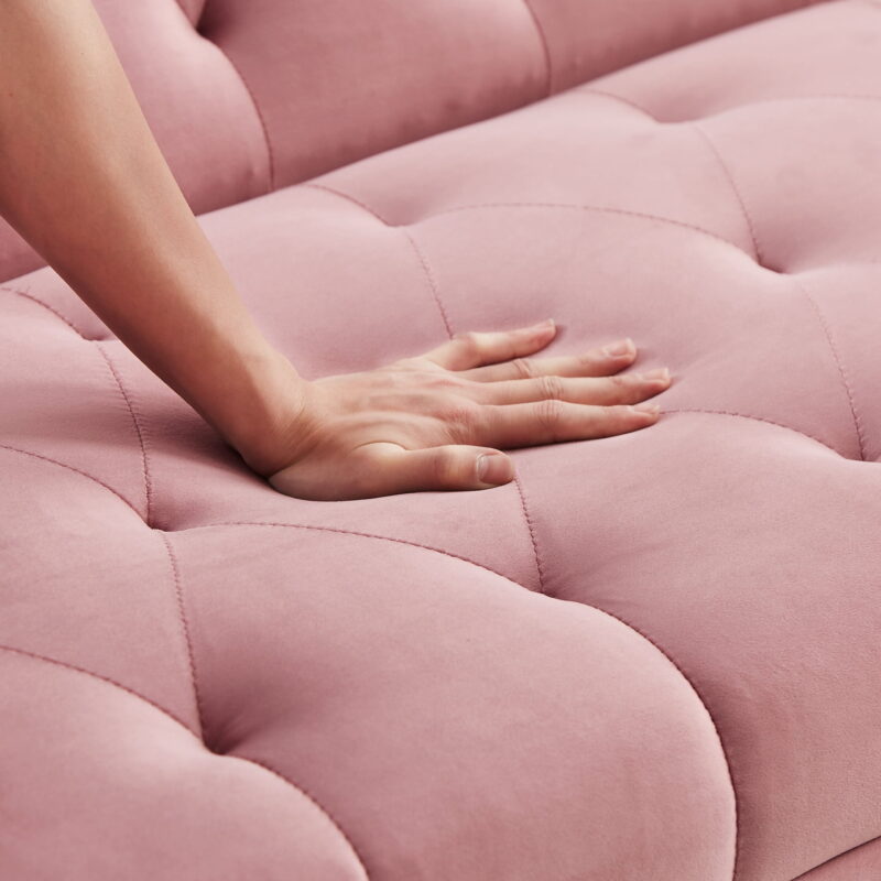 71 Inches Velvet Futon Sofa Bed with 2 Pillows,Modern Convertible Futon Couch with Adjustable Backrest,Pink - Image 5