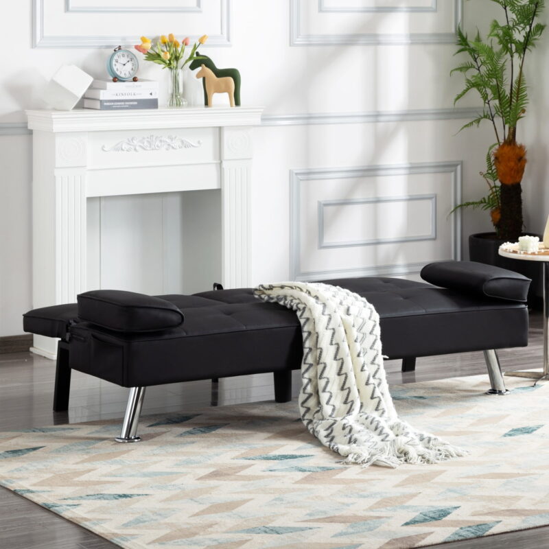 Gewnee Modern Futon Sleeper Sofa Bed Convertible Folding Recliner Couch Furniture with 2 Cup Holders for Livin g Room - Image 7