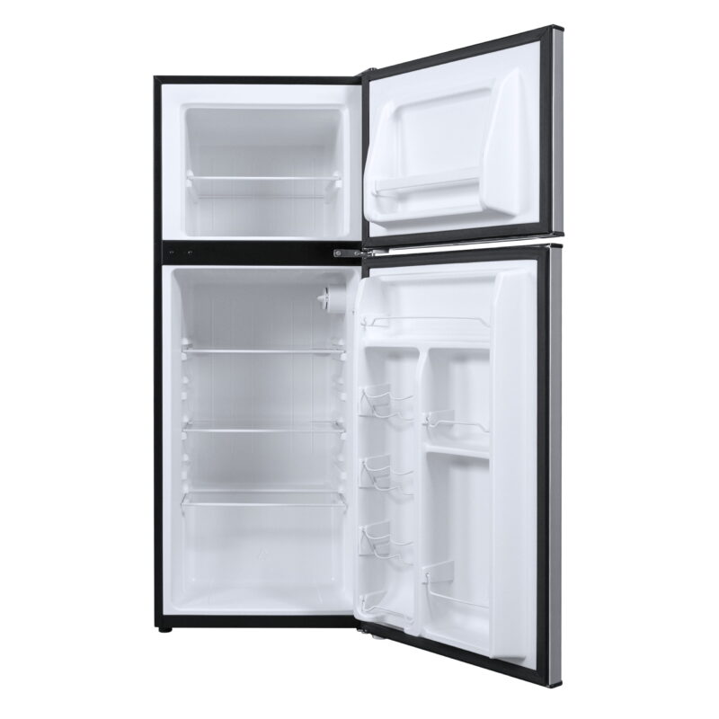 Galanz 4.6. Cu ft Two Door Mini Refrigerator with Freezer, Stainless Steel, New, Width 19.13" - Image 3