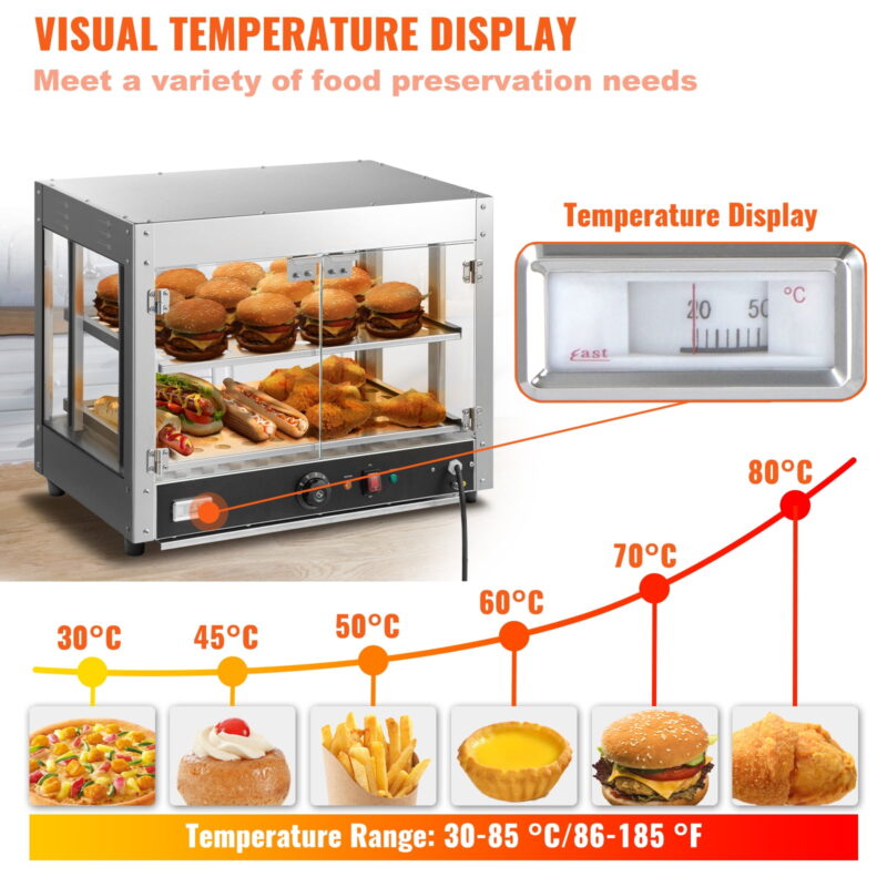 BENTISM 2-Tier Commercial Food Warmer Countertop Pizza Cabinet with Water Tray - Image 4