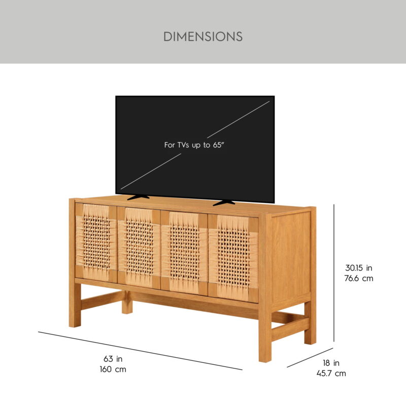 Better Homes & Gardens Vista Woven Coastal TV Stand for TVs up to 65", Light Honey - Image 3