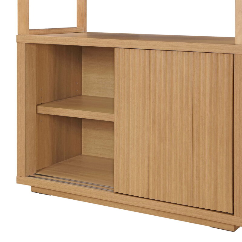 Beautiful Fluted 3-Shelf Bookcase with Storage Cabinet by Drew Barrymore, Light Honey Wood Finish - Image 7