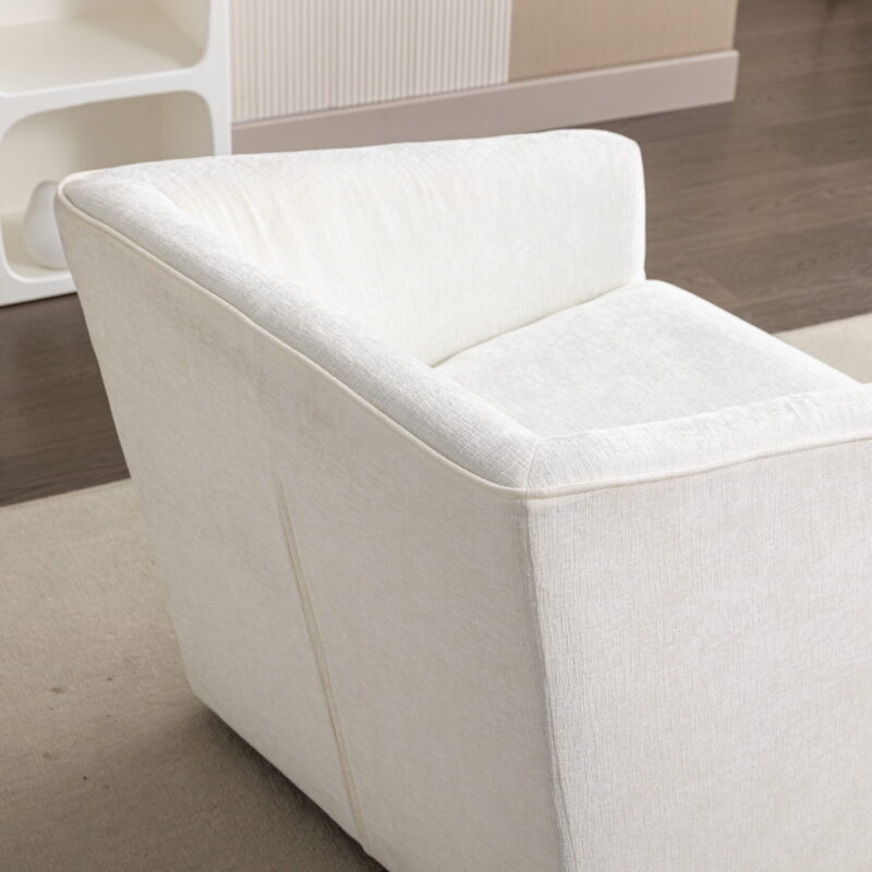 Roundhill Furniture Nice Modern Upholstered Barrel Armchair, 360 Degree Swivel, White - Image 5
